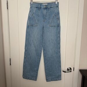Madewell x Warm Jeans Womens Sz 27 Blue High Rise Straight Wide Leg Pocket Denim